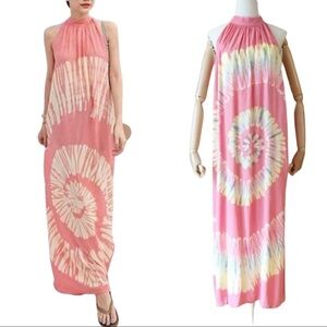 Fashion maxi dress tie dye Ombre coral Onesize